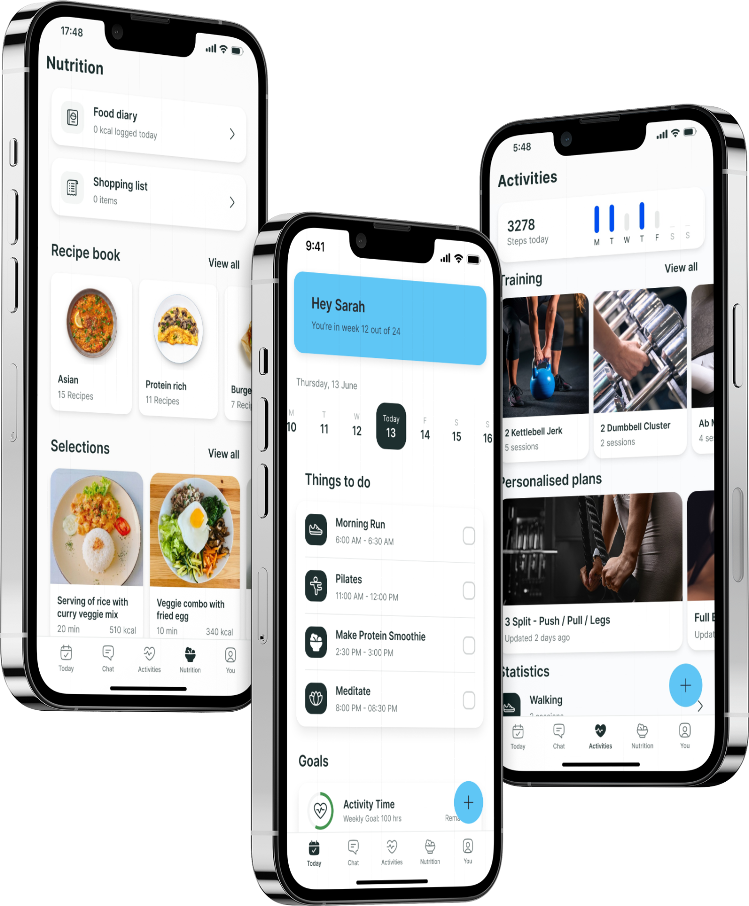 Een mockup van de coaching app die de functies laat zien.